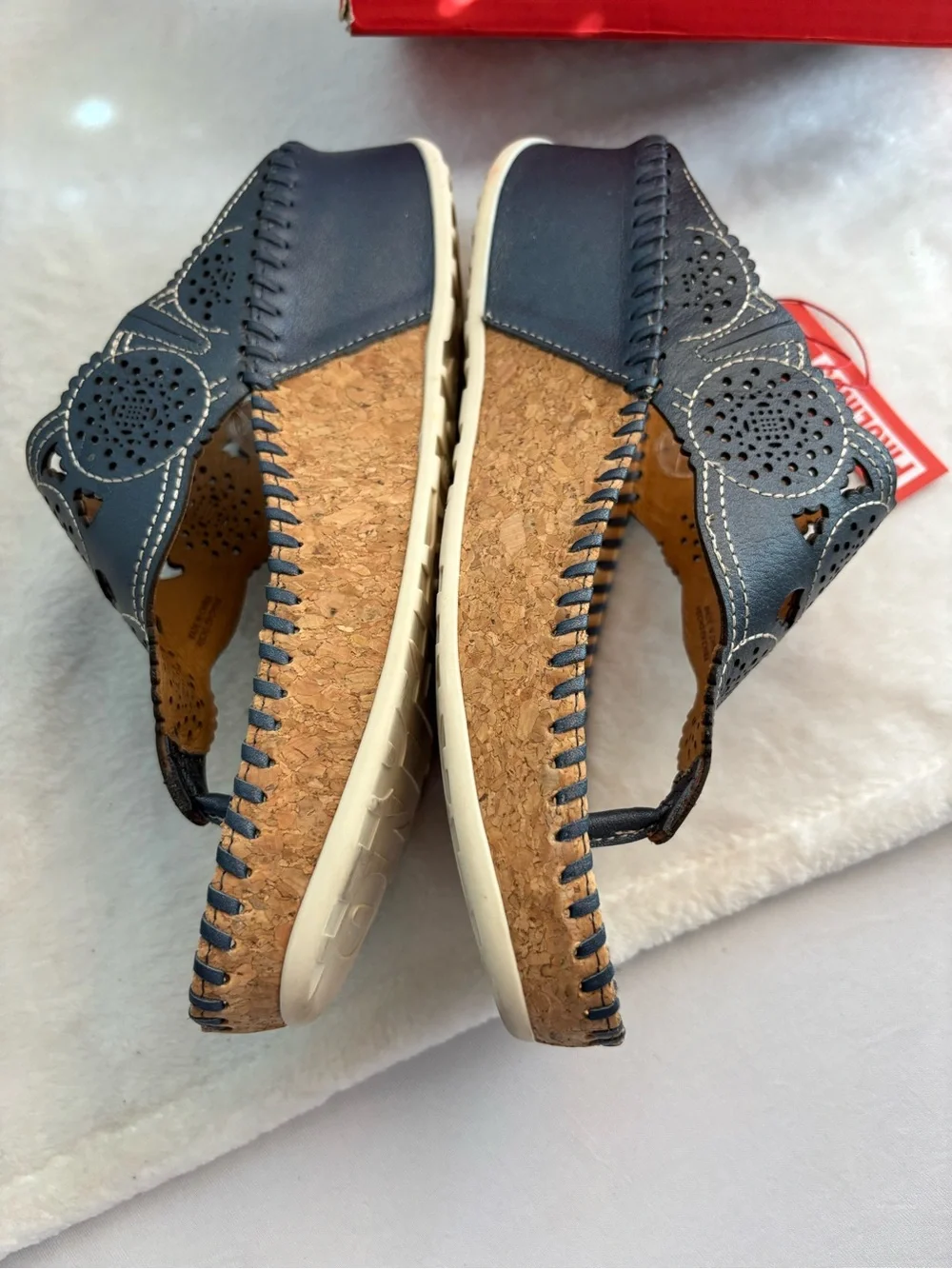 PIKOLINOS Marina Thong Wedge Leather Sandals Blue Size 37 EU 6.5-7 US